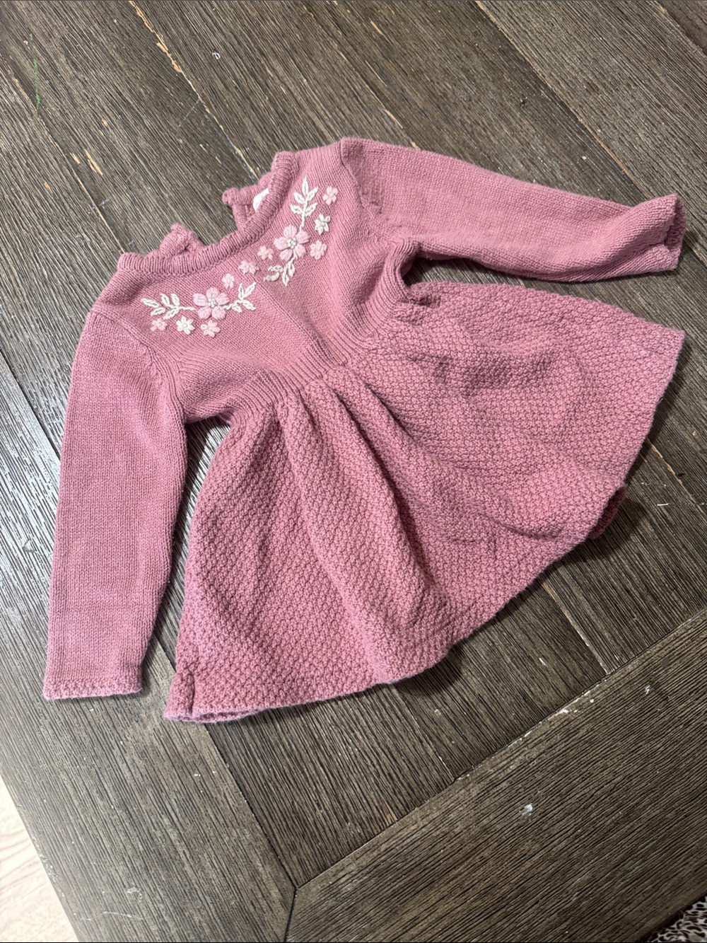 Catherine Malandrino Knit Sweater Dress | Pink Floral Embroidered | 3-6 Months